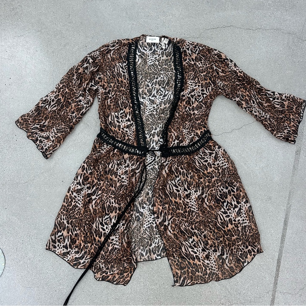 Guess Brown Leopard Print Women's Sheer coverup tunic XS